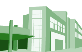 green illustration of a school
